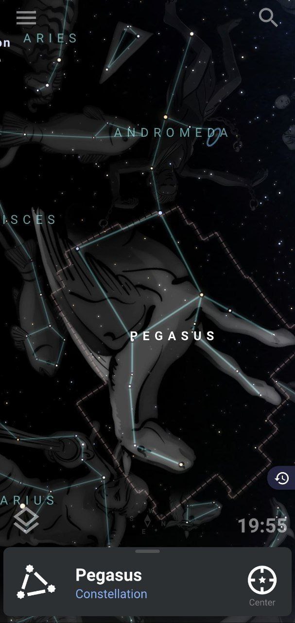 Winged horse: 

This is the constellation of the Winged Horse, above which is the constellation of Andromeda.